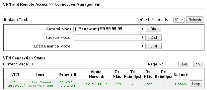 a screenshot of VPN status on DrayOS